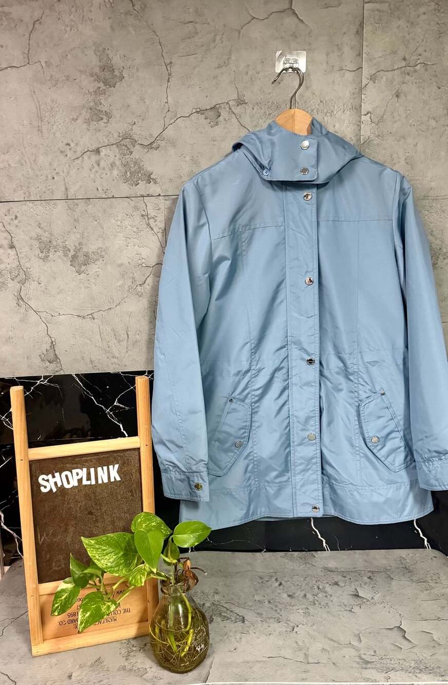 Nicole Miller Utility Jacket Size S Blue Hooded Snap Front Pocket
